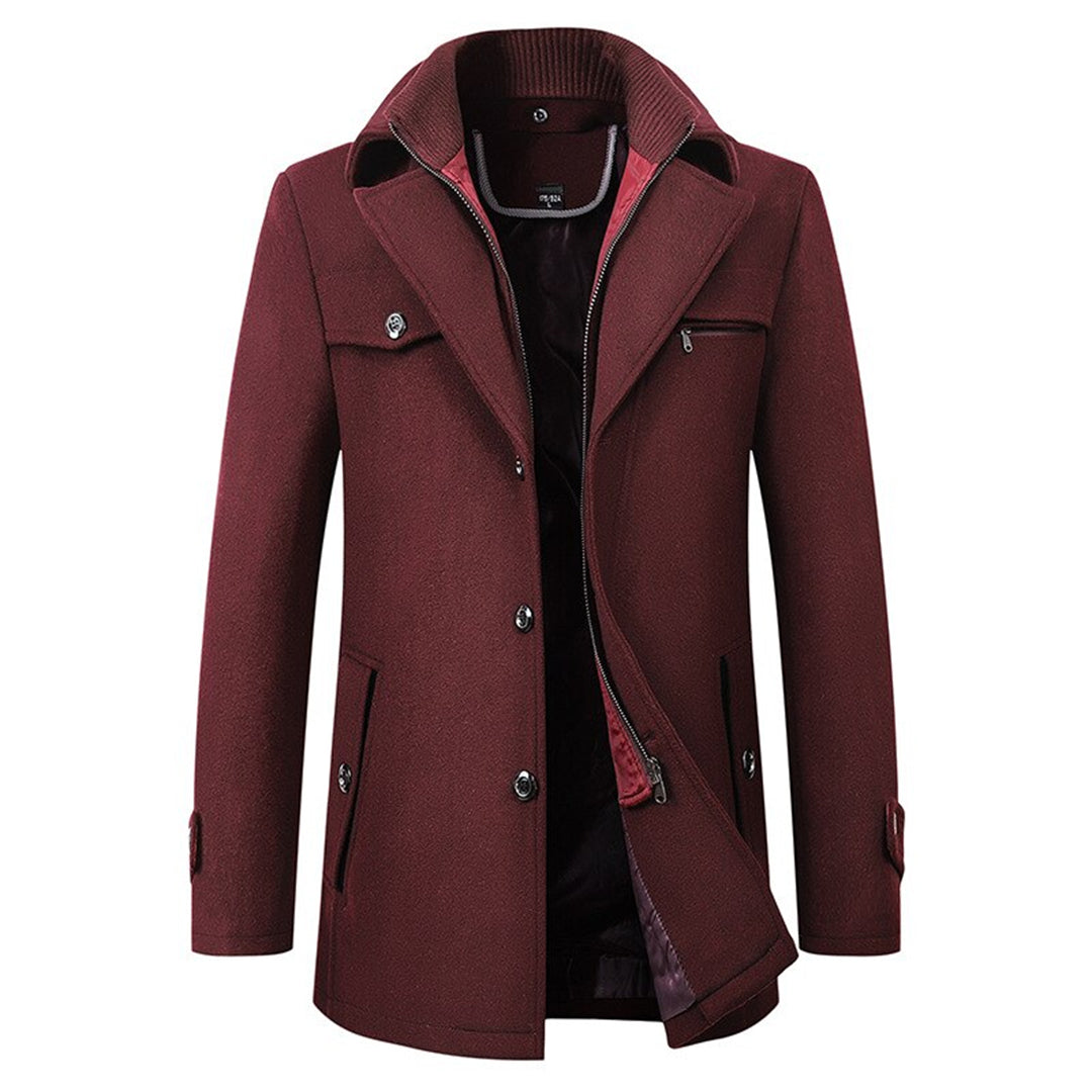 Wolljacke – einreihige, mittellange Winter-Trenchcoat-Jacke für Herren-Weinrot-M-Chaps Herrenmode