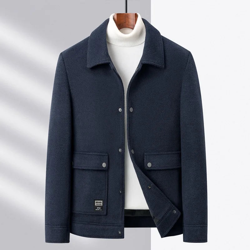 Wolljacke – kurze Herrenjacke mit Knöpfen und Taschen-Blau-M-Chaps Herrenmode
