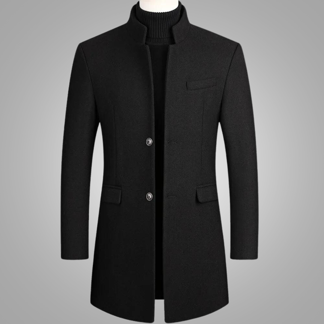 Wollmantel | Einreiher | halblang | Wolltrenchcoat | Wintermäntel und -jacken für Herren-Schwarz-M-Chaps Herrenmode