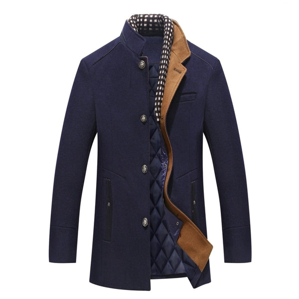 Wollmantel – Klassische, Einreihige, Gefütterte Winterjacke für Herren-Blau-S-Chaps Herrenmode