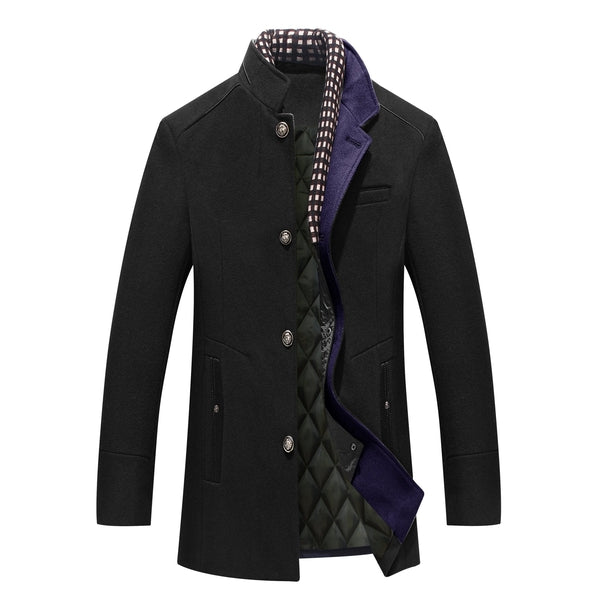 Wollmantel – Klassische, Einreihige, Gefütterte Winterjacke für Herren-Schwarz-S-Chaps Herrenmode