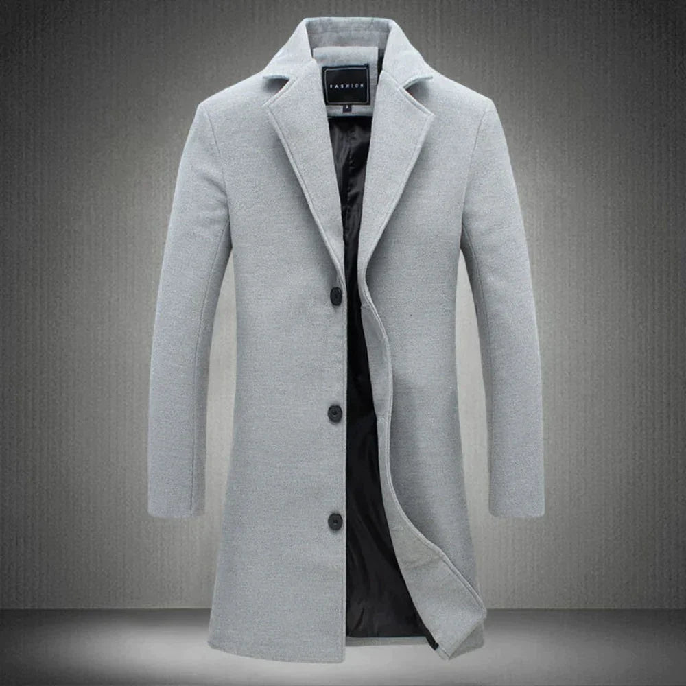 Wollmantel | Mittellang | Einreihig | Wollmantel Herren | Winterjacke-Hellgrau-2XS-Chaps Herrenmode
