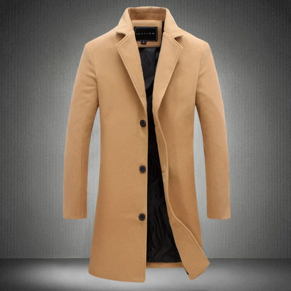 Wollmantel | Mittellang | Einreihig | Wollmantel Herren | Winterjacke-Khaki-2XS-Chaps Herrenmode