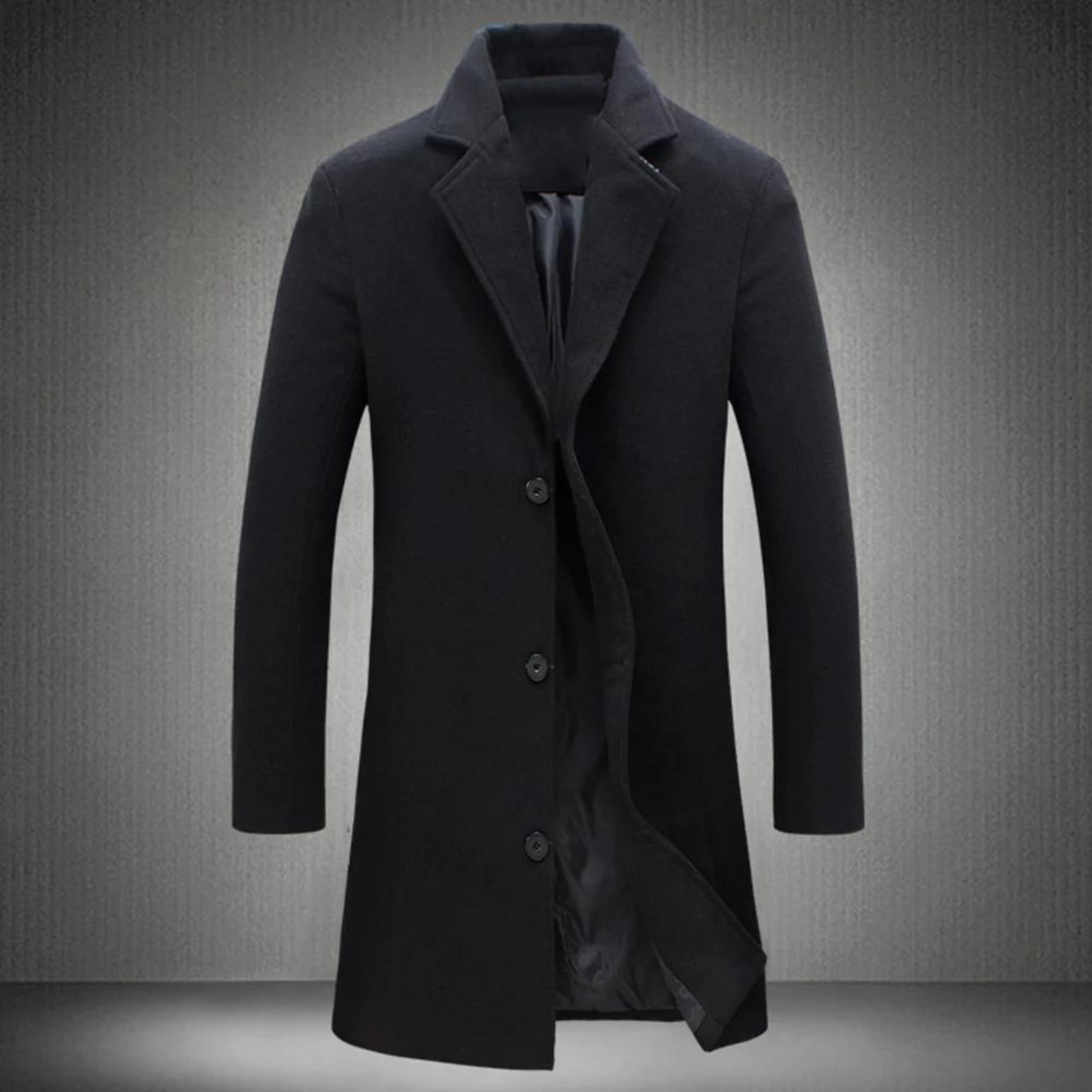 Wollmantel | Mittellang | Einreihig | Wollmantel Herren | Winterjacke-Schwarz-2XS-Chaps Herrenmode