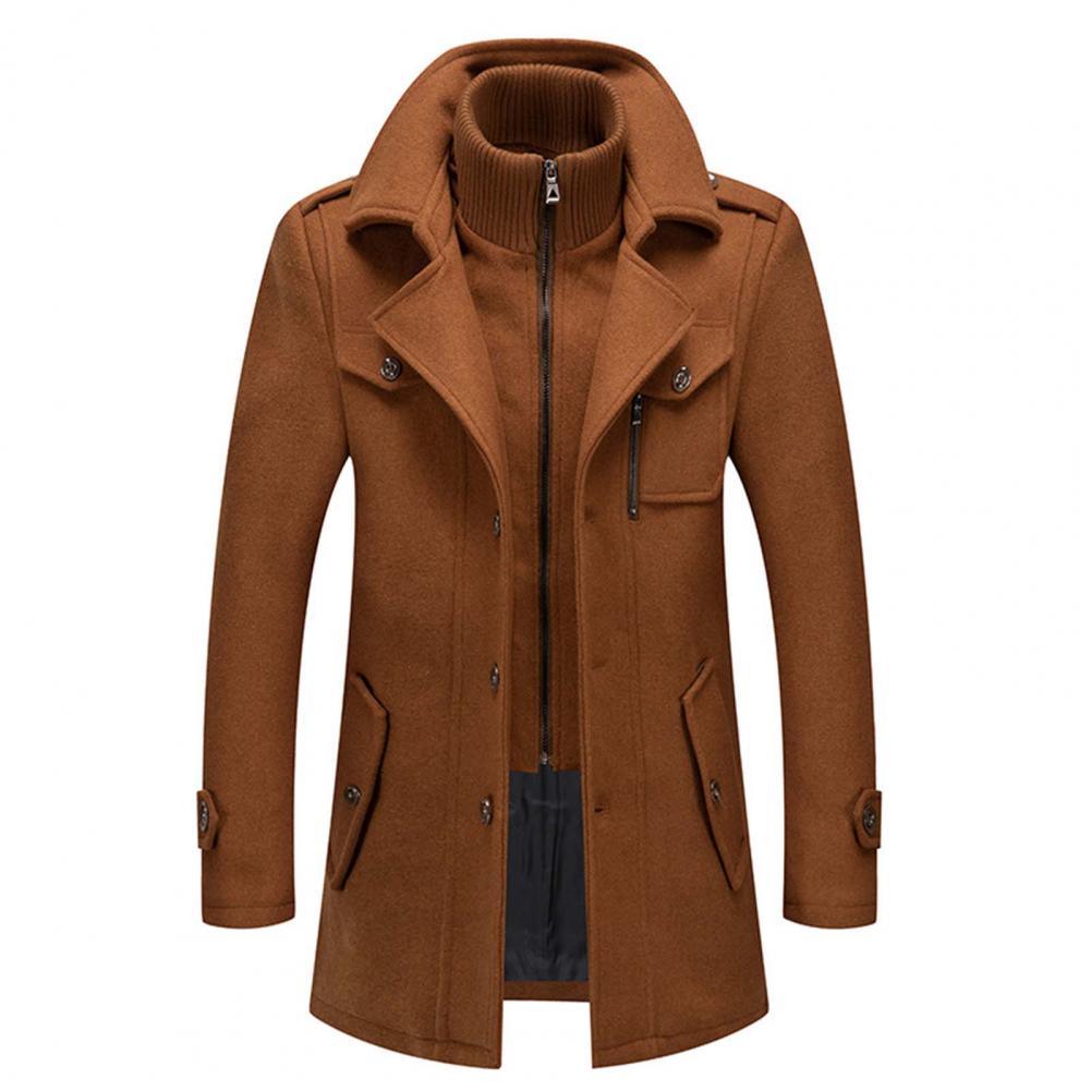 Wollmantel - Mittellange Zip-Up-Wolljacke für Männer für den Winter-Braun-S-Chaps Herrenmode