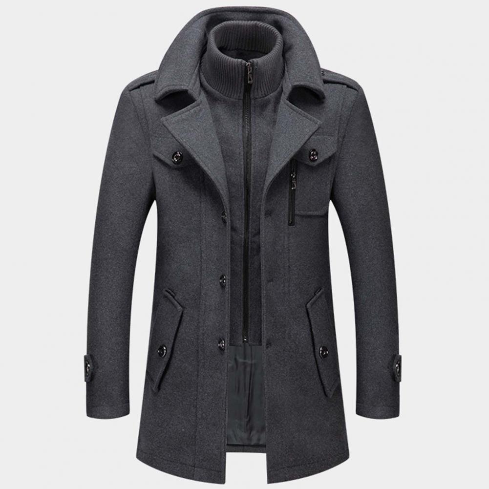 Wollmantel - Mittellange Zip-Up-Wolljacke für Männer für den Winter-Grau-S-Chaps Herrenmode