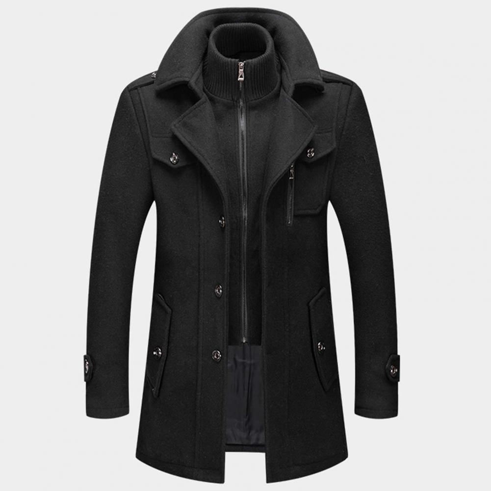 Wollmantel - Mittellange Zip-Up-Wolljacke für Männer für den Winter-Schwarz-S-Chaps Herrenmode