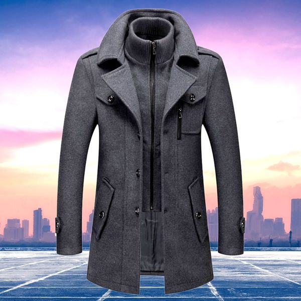 Wollmantel – einreihige Winterjacke für Herren mit Stehkragen-Chaps Herrenmode