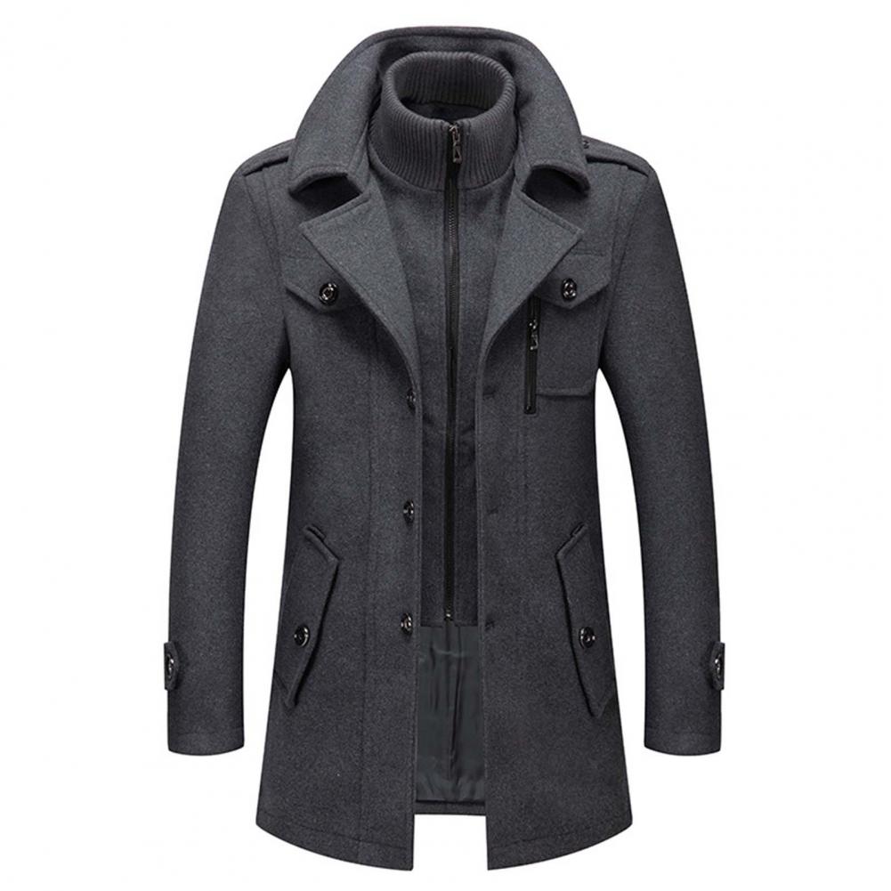 Wollmantel – einreihige Winterjacke für Herren mit Stehkragen-Grau-M-Chaps Herrenmode