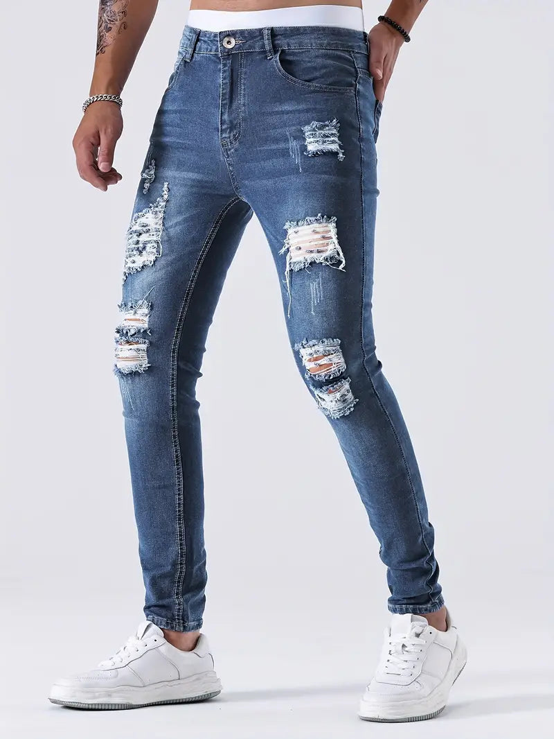 Zayden Zerrissene Jeans | Trendige Slim Fit Jeans für Männer-Blau-S-Chaps Herrenmode