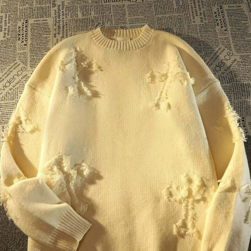 Zerrissener Pullover | Loose Fit | Pullover | Zerrissener Pullover | Herrenbekleidung-Gelb-S-Chaps Herrenmode