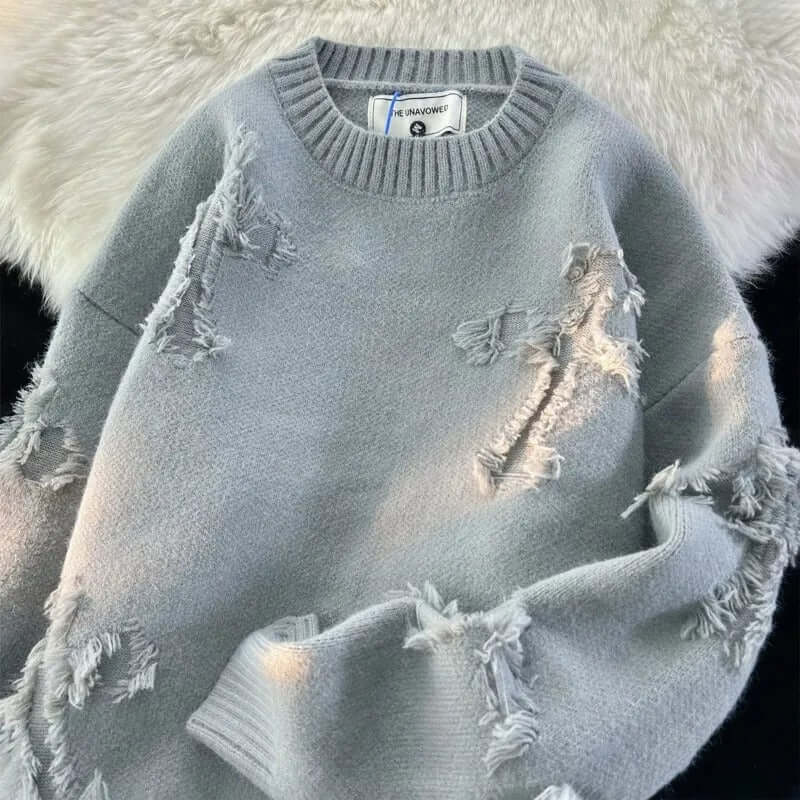 Zerrissener Pullover | Loose Fit | Pullover | Zerrissener Pullover | Herrenbekleidung-Hellblau-S-Chaps Herrenmode