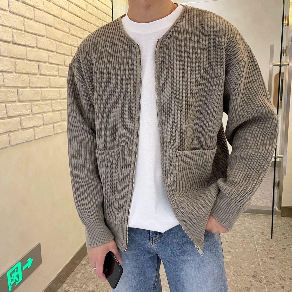 Zip Cardigan - Chunky - Rippenstrick - Strickjacke - Herren Strickjacke-Khaki-XS-Chaps Herrenmode