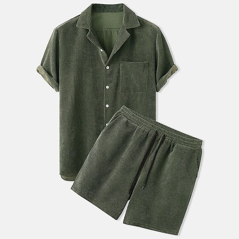 Zweiteiliges Set | Kurze Ärmel | Cord | Sommerkleidung | Herrenbekleidung-Grün-XS-Chaps Herrenmode