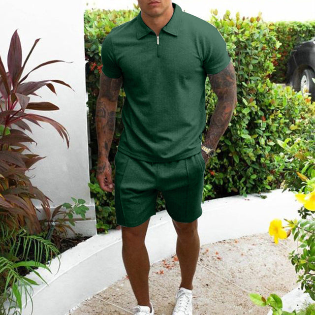Zweiteiliges Set – T-Shirt und Shorts für Männer, perfekt für den Sommer-Grün-S-Chaps Herrenmode