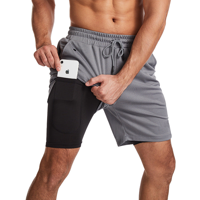 2-in-1-Shorts – zweilagige Herren-Badeshorts mit Kordelzug-Grau-M-Chaps Herrenmode