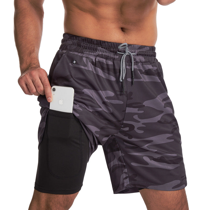 2-in-1-Shorts – zweilagige Herren-Badeshorts mit Kordelzug-Grau Tarnfarbe-M-Chaps Herrenmode