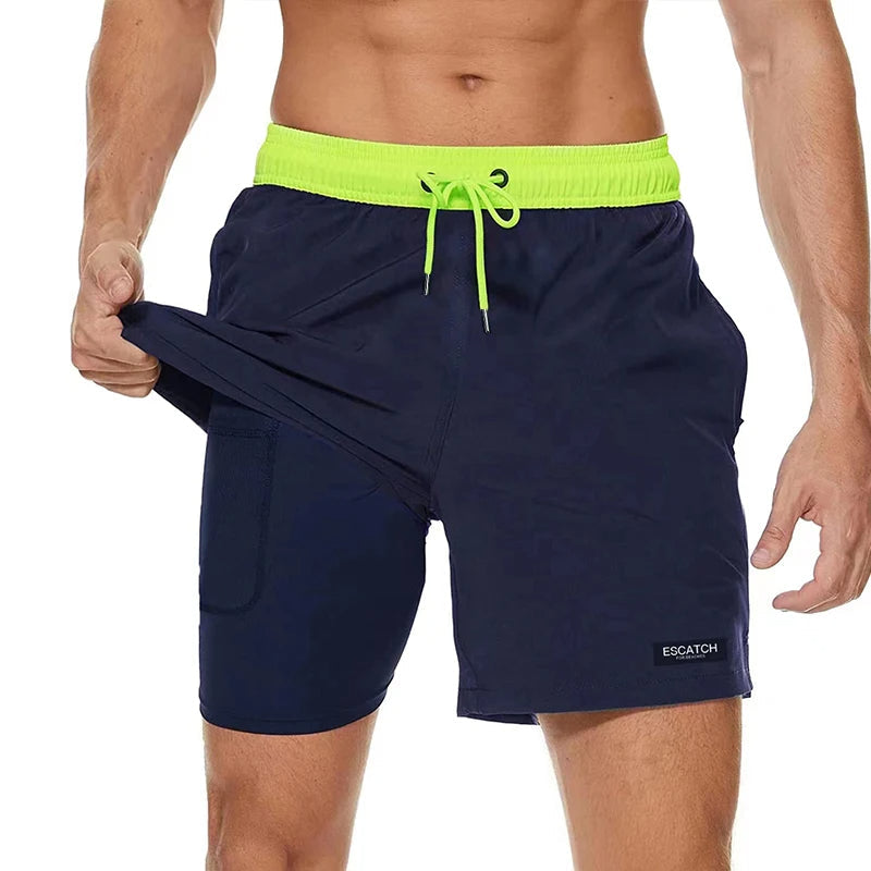 2-in-1-Shorts – zweilagige Herren-Badeshorts mit Kordelzug-Grüne Marine-M-Chaps Herrenmode