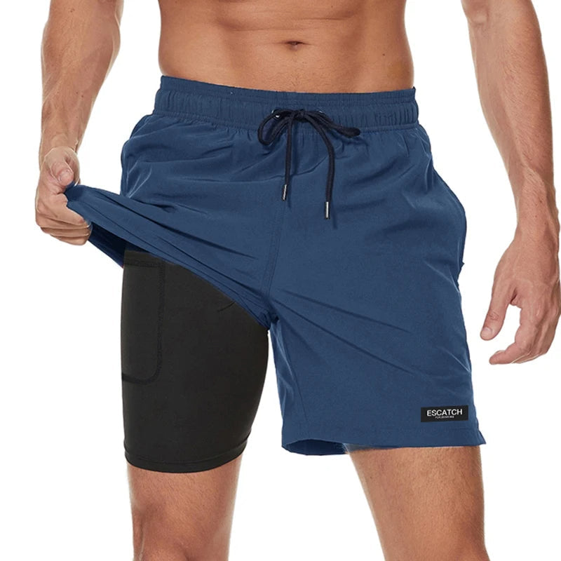 2-in-1-Shorts – zweilagige Herren-Badeshorts mit Kordelzug-Marineblau-M-Chaps Herrenmode