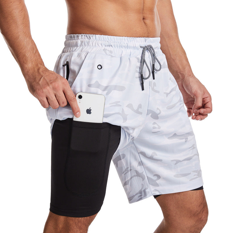 2-in-1-Shorts – zweilagige Herren-Badeshorts mit Kordelzug-Weißes Tarnmuster-M-Chaps Herrenmode