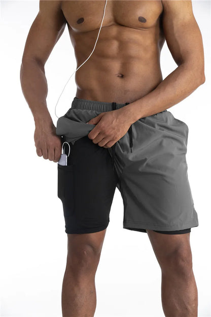 2-in1 Shorts | Taschen | Workout | Laufshorts | Herrenshorts-Hellgrau-S-Chaps Herrenmode