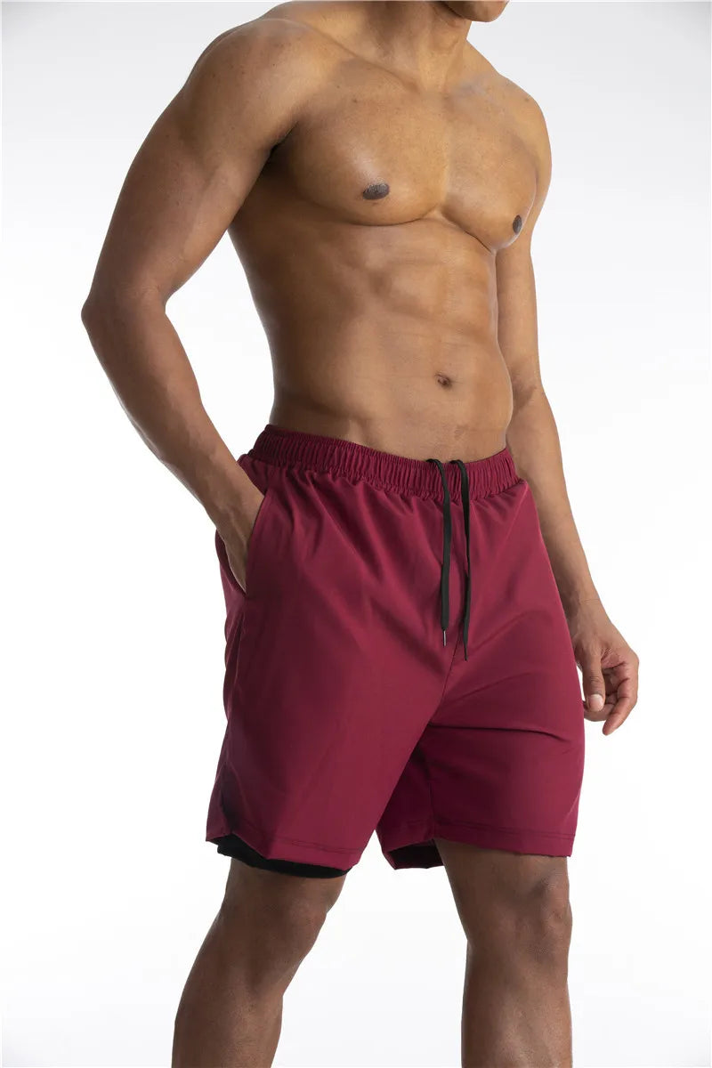 2-in1 Shorts | Taschen | Workout | Laufshorts | Herrenshorts-Weinrot-S-Chaps Herrenmode
