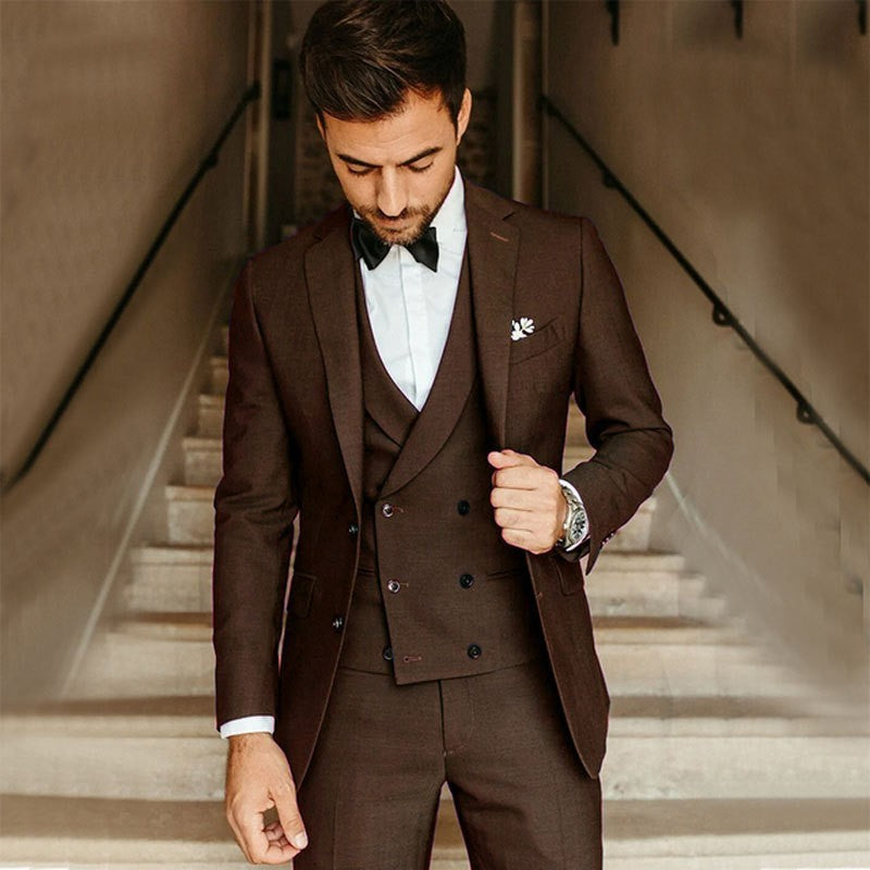 3-teiliger Anzug | Weste | Maßgeschneidert | Formaler Anzug | Herrenanzug-Braun-XS-Chaps Herrenmode