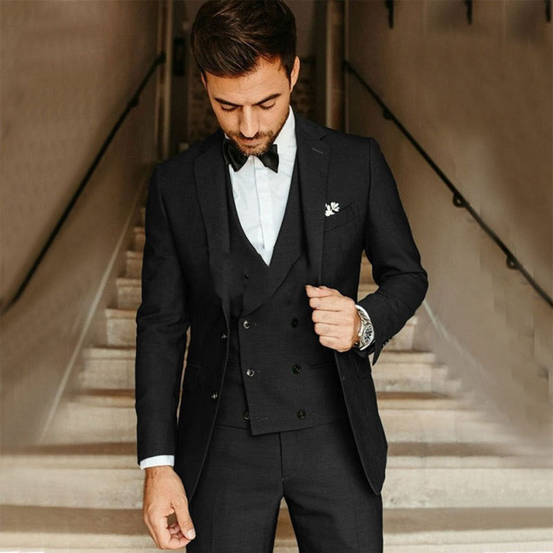 3-teiliger Anzug | Weste | Maßgeschneidert | Formaler Anzug | Herrenanzug-Schwarz-XS-Chaps Herrenmode