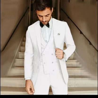 3-teiliger Anzug | Weste | Maßgeschneidert | Formaler Anzug | Herrenanzug-Weiß-XS-Chaps Herrenmode