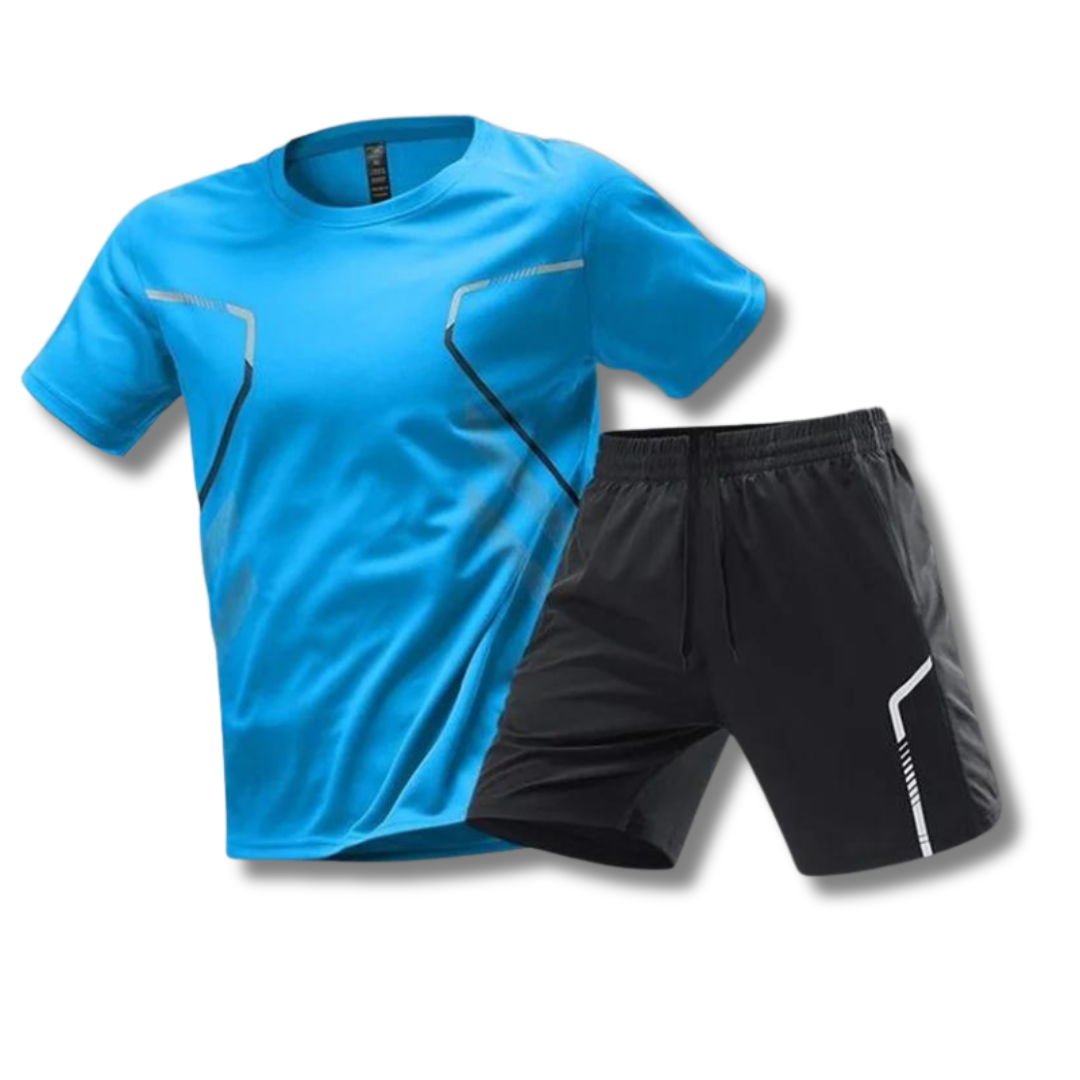 Activewear Set - T-Shirt - Shorts - Fitnesskleidung - Trainingskleidung für Männer-Hellblau-XS-Chaps Herrenmode