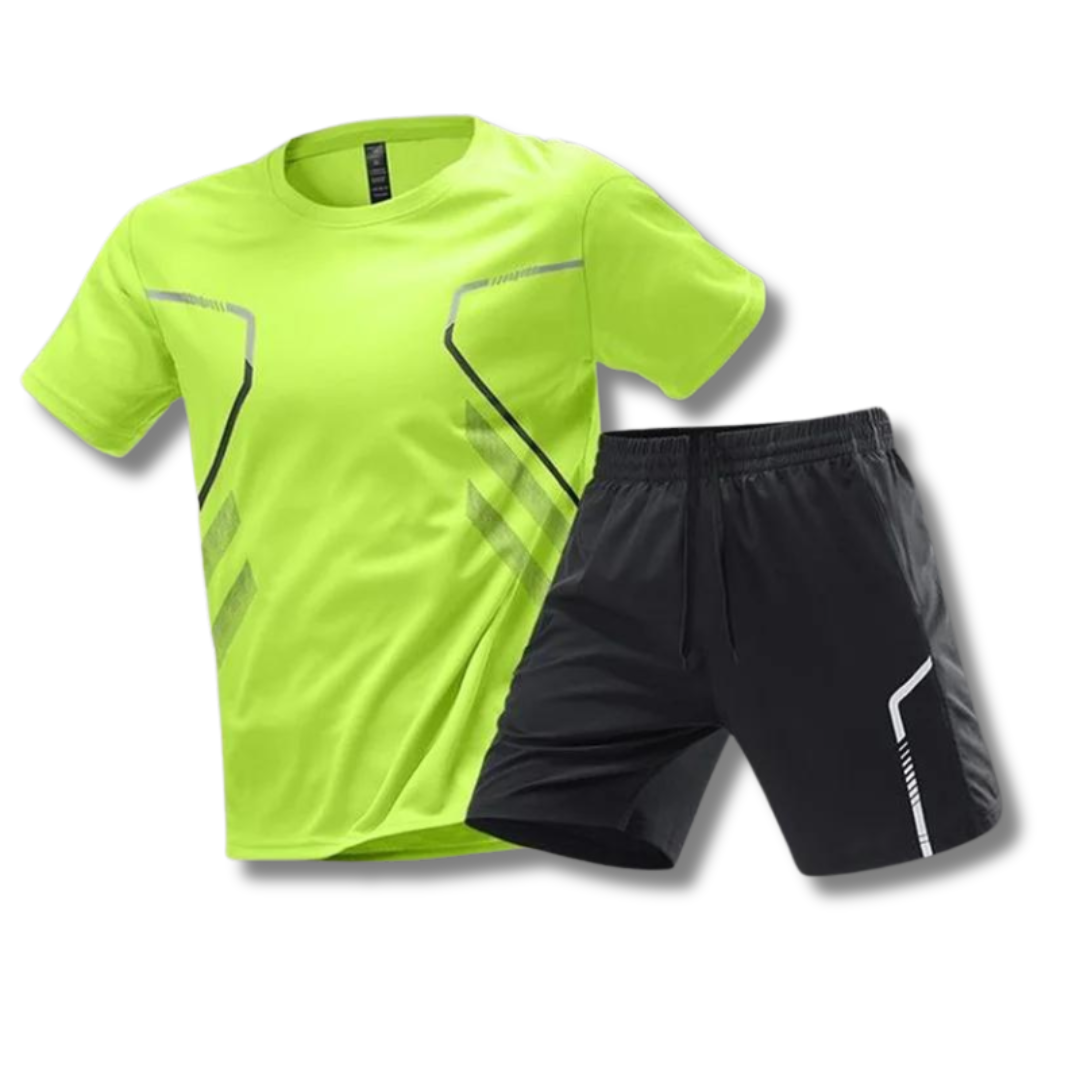 Activewear Set - T-Shirt - Shorts - Fitnesskleidung - Trainingskleidung für Männer-Neongelb-XS-Chaps Herrenmode