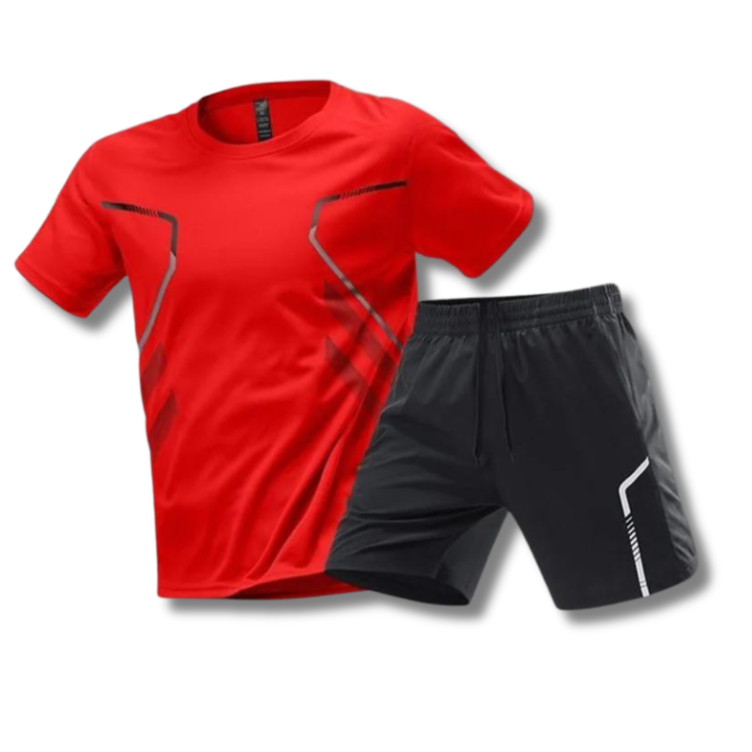 Activewear Set - T-Shirt - Shorts - Fitnesskleidung - Trainingskleidung für Männer-Rot-XS-Chaps Herrenmode