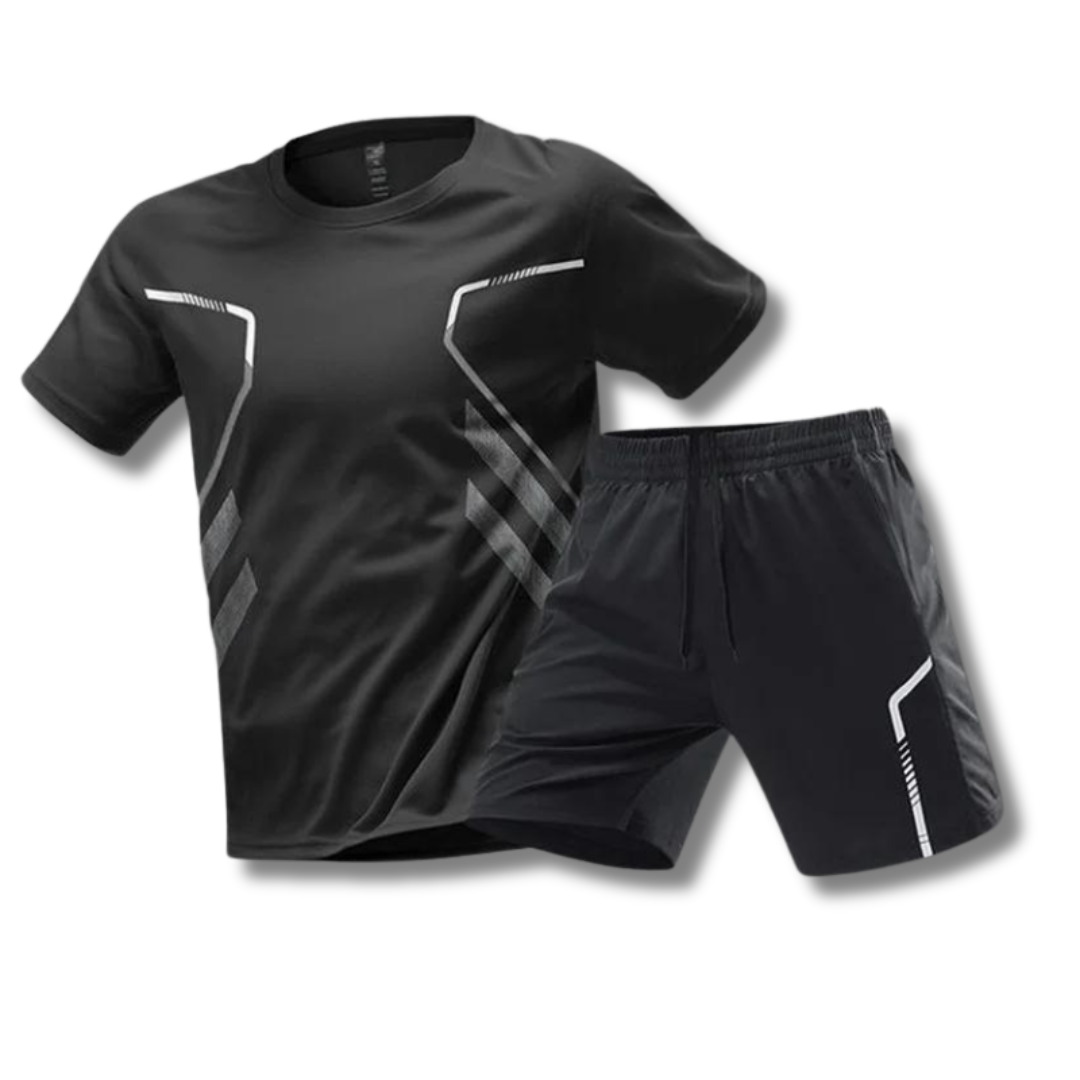 Activewear Set - T-Shirt - Shorts - Fitnesskleidung - Trainingskleidung für Männer-Schwarz-XS-Chaps Herrenmode
