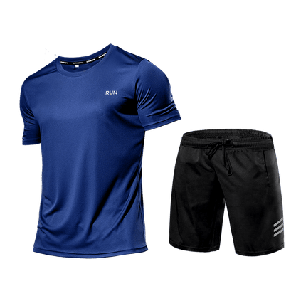 Activewear Set - Zweiteiliges Sport Shorts und T-Shirt Workout Set für Männer-Blau-S-Chaps Herrenmode