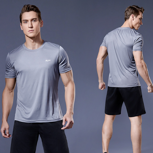 Activewear Set - Zweiteiliges Sport Shorts und T-Shirt Workout Set für Männer-Grau-S-Chaps Herrenmode