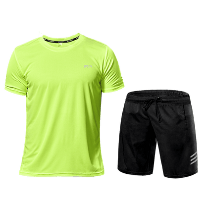 Activewear Set - Zweiteiliges Sport Shorts und T-Shirt Workout Set für Männer-Grün-S-Chaps Herrenmode