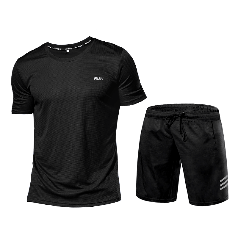 Activewear Set - Zweiteiliges Sport Shorts und T-Shirt Workout Set für Männer-Schwarz-S-Chaps Herrenmode