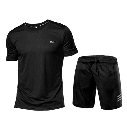 Activewear Set - Zweiteiliges Sport Shorts und T-Shirt Workout Set für Männer-Schwarz-S-Chaps Herrenmode
