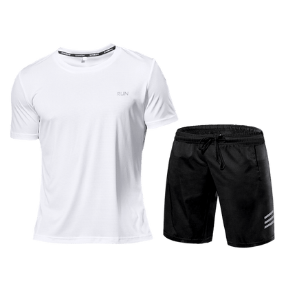 Activewear Set - Zweiteiliges Sport Shorts und T-Shirt Workout Set für Männer-Weiß-S-Chaps Herrenmode