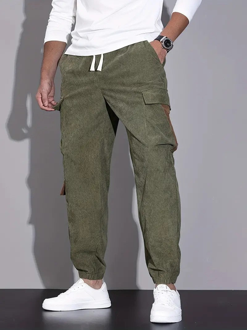 Adam Cargohose | Lässige Cordhosen für Männer-Armeegrün-S-Chaps Herrenmode