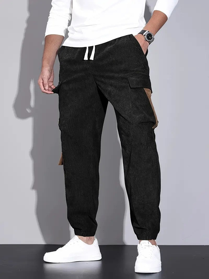 Adam Cargohose | Lässige Cordhosen für Männer-Schwarz-S-Chaps Herrenmode