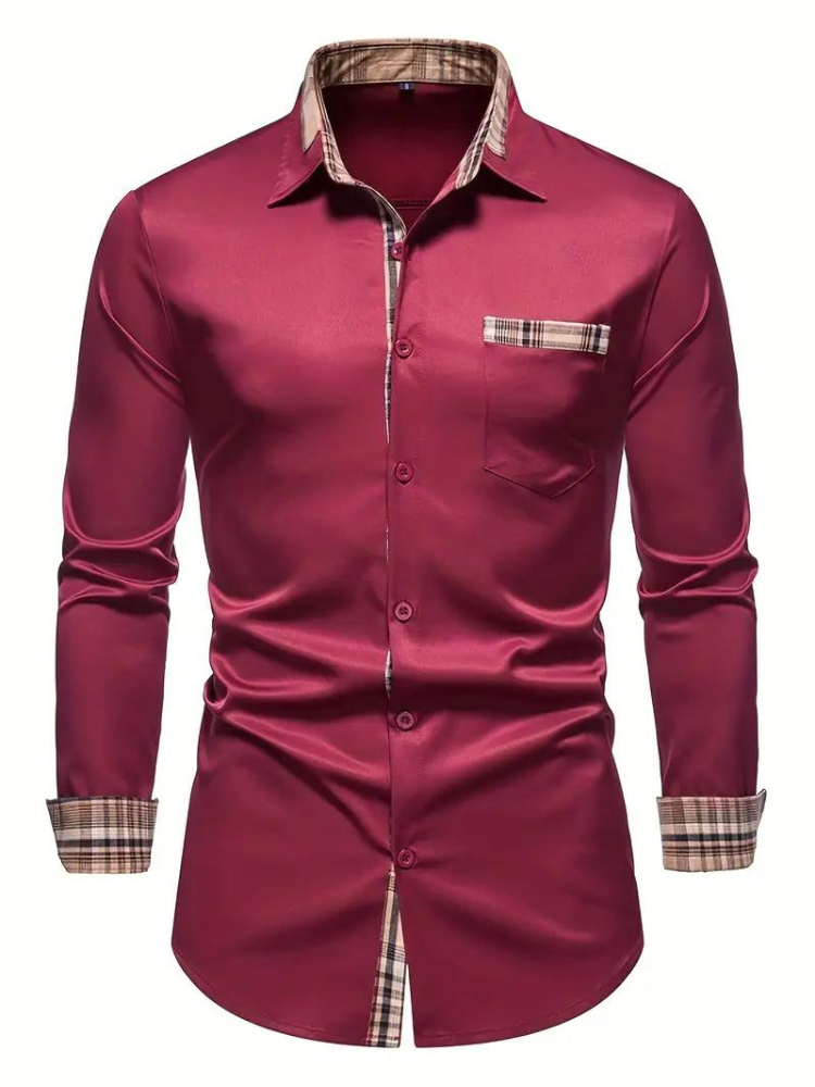Aidan Kleid Hemd | Herren Langarmhemd mit Revers-Burgunderrot-S-Chaps Herrenmode