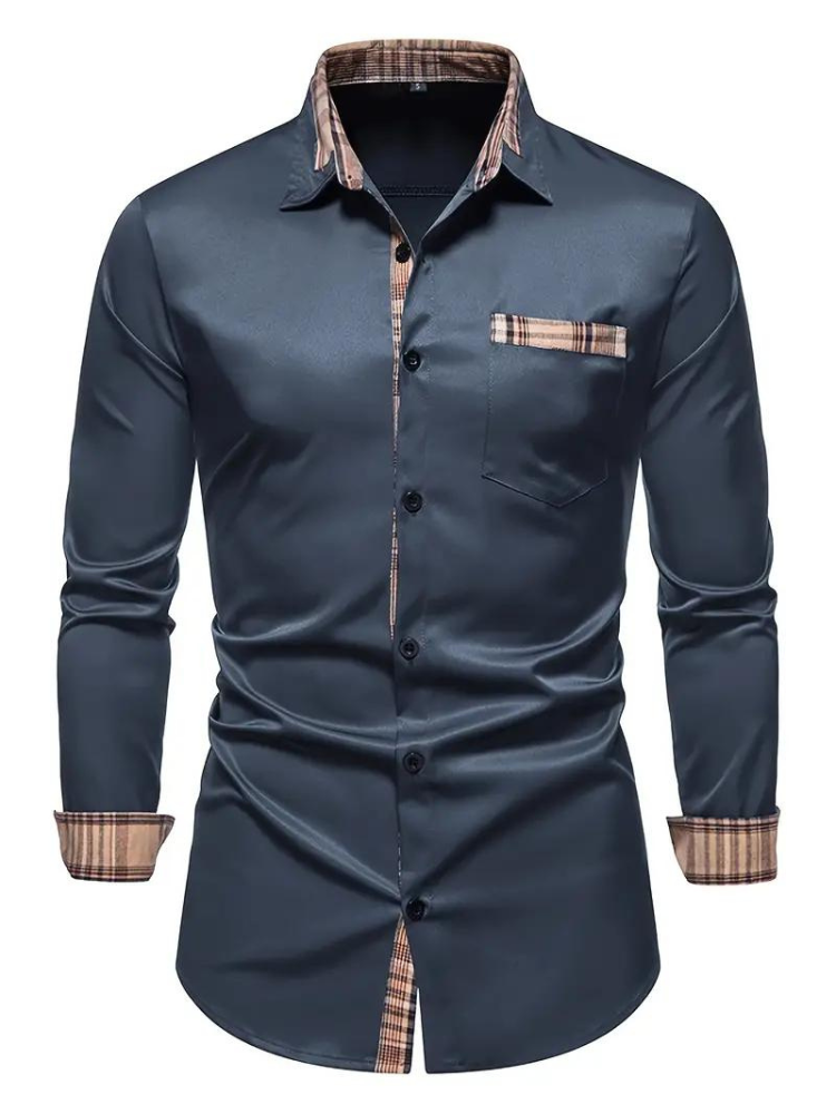 Aidan Kleid Hemd | Herren Langarmhemd mit Revers-Marineblau-S-Chaps Herrenmode