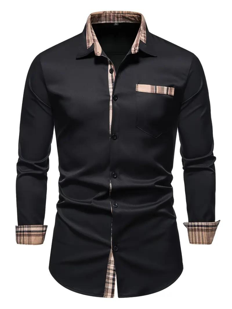 Aidan Kleid Hemd | Herren Langarmhemd mit Revers-Schwarz-S-Chaps Herrenmode