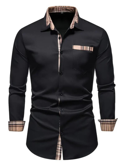 Aidan Kleid Hemd | Herren Langarmhemd mit Revers-Schwarz-S-Chaps Herrenmode