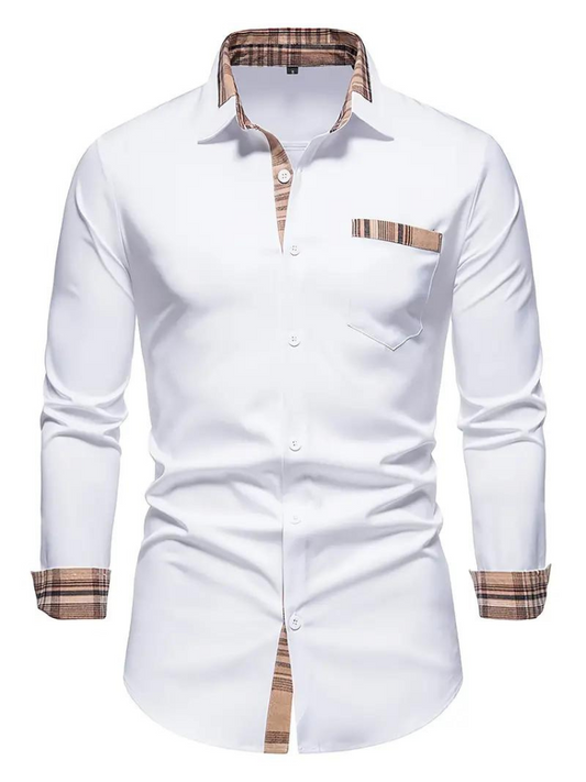 Aidan Kleid Hemd | Herren Langarmhemd mit Revers-Weiß-S-Chaps Herrenmode