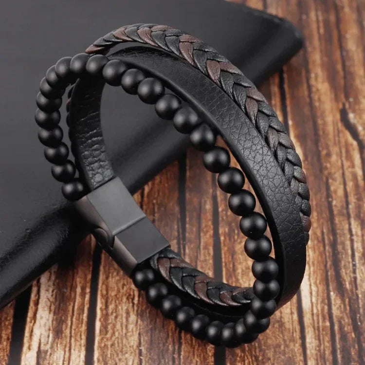 Angstarmband – Beruhigendes schwarzes Anti-Stress-Perlenarmband-Chaps Herrenmode