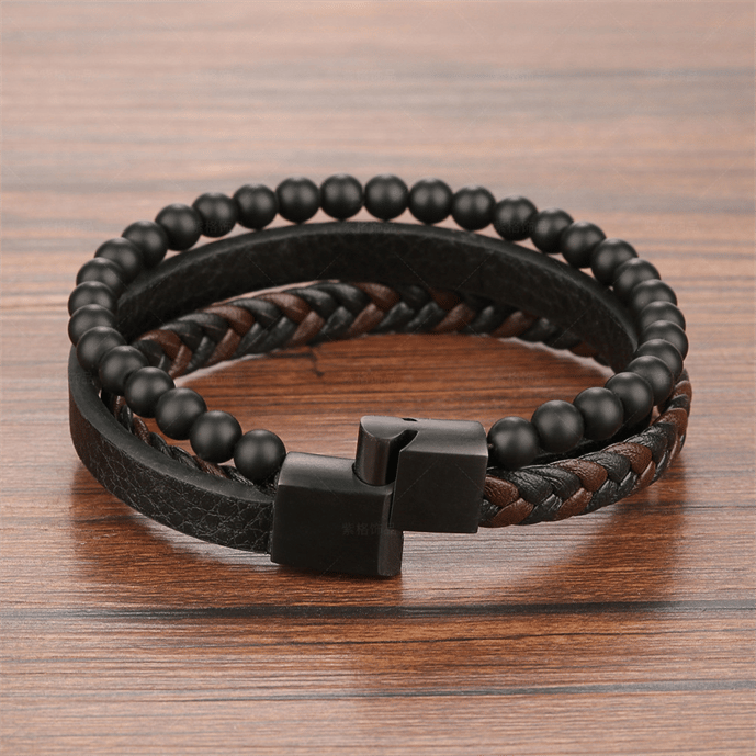 Angstarmband – Beruhigendes schwarzes Anti-Stress-Perlenarmband-Chaps Herrenmode