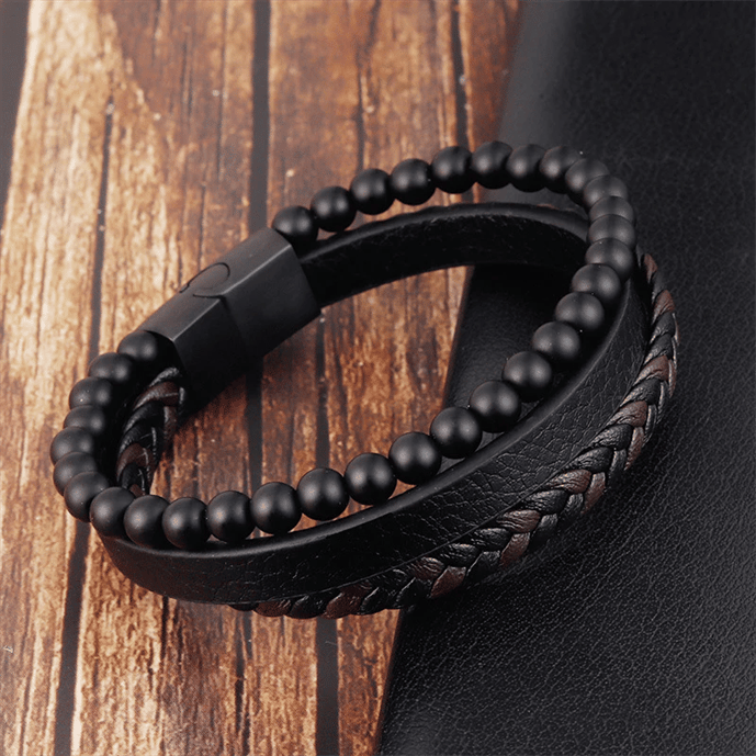 Angstarmband – Beruhigendes schwarzes Anti-Stress-Perlenarmband-Chaps Herrenmode