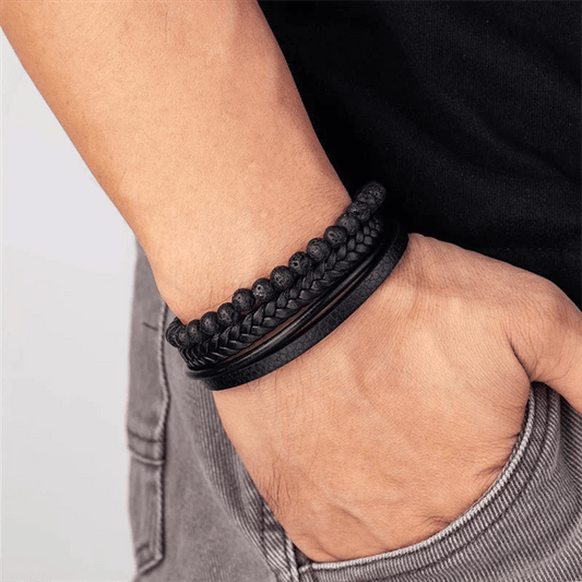 Angstarmband – Beruhigendes schwarzes Anti-Stress-Perlenarmband-Chaps Herrenmode
